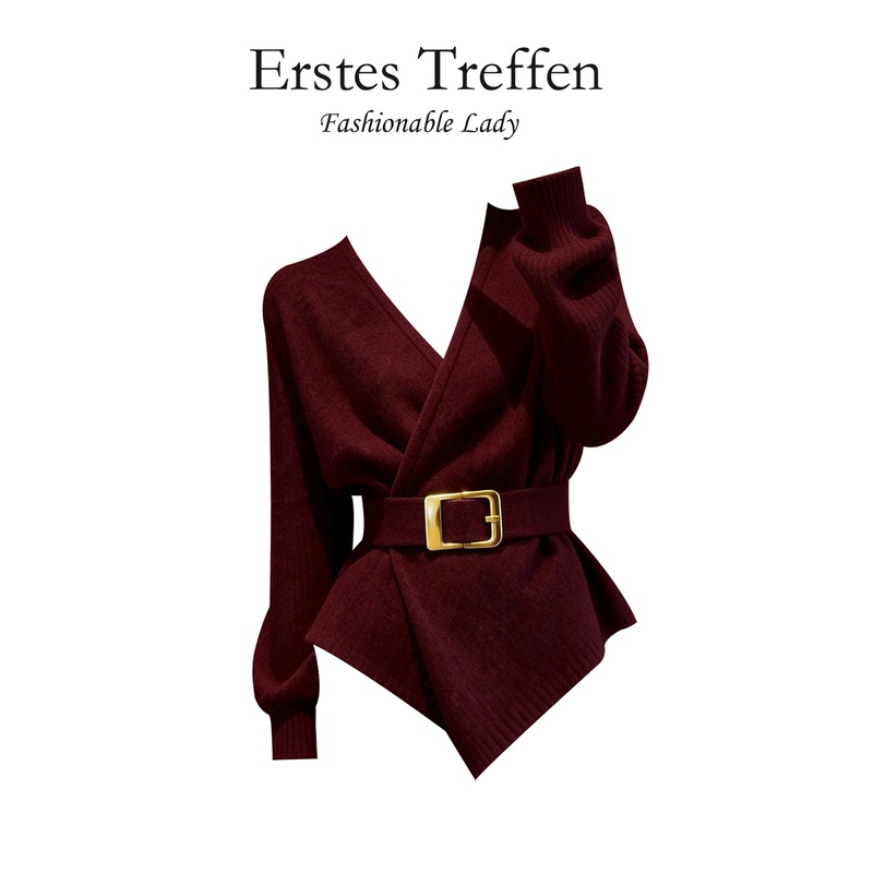 Burgundy Knit Top for Petite Women, 2026 Spring New Korean Style, Elegant and Sophisticated Design Burgundy Knit Top for Petite Women, 2026 Spring New Korean Style, Elegant and Sophisticated Design