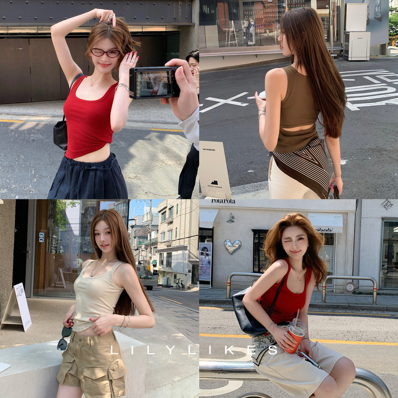 Lilylikes "Spicy Hot Girl Tank Top" U-Neck Basic Slim-Fit Tank Top, Spring and Summer, Vibrant Red Color That Makes You Look Fairer