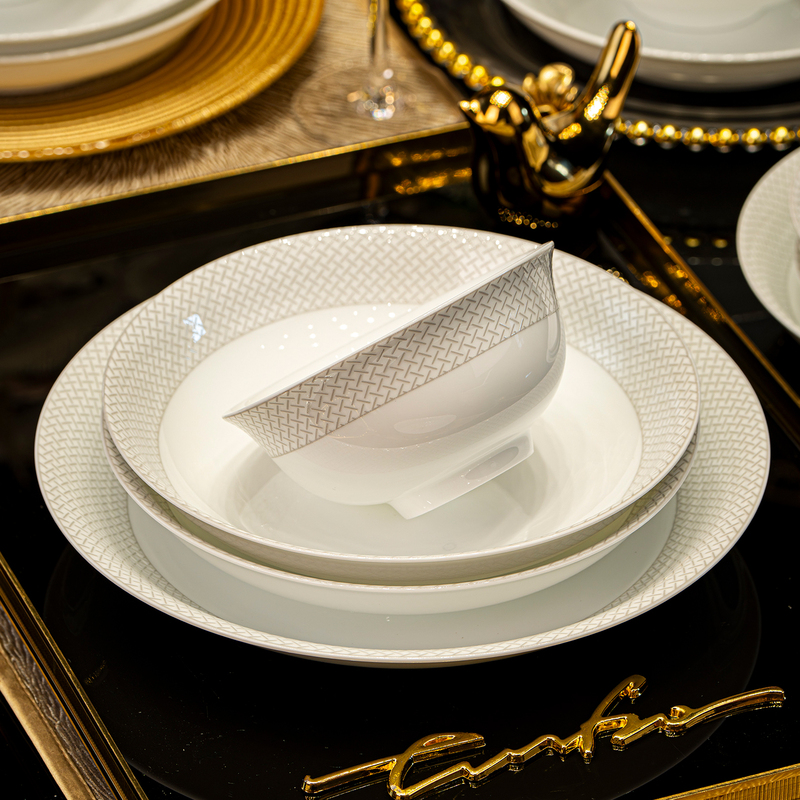 【Jingjia】High-End White Porcelain Tableware Bowl and Plate Set for Home Use, Light Luxury, Suitable for Moving into a New Home, Jingdezhen Bowl and Plate Set