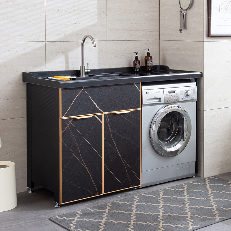 Lauren Gold Space Aluminum Balcony Washing Machine Cabinet Combination Wash Basin One Cabinet Bathroom Cabinet Laundry Cabinet Companion