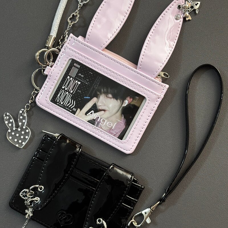 Korean-Style Rabbit Ear Leather Card Holder Y2K Retro Student Portable Multi-Card Slot Small Card Storage Bag Id Coin Purse