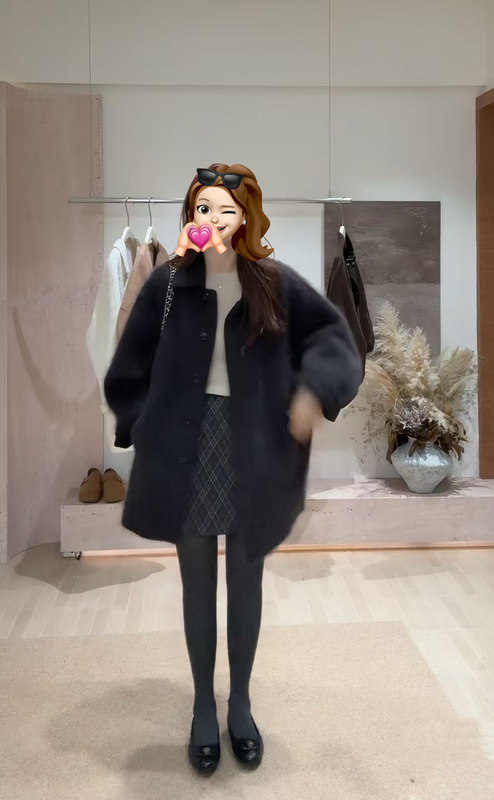9.28/an Atmospheric and Divine! High-Quality Cashmere, Wool, and Mulberry Silk Brushed Coat, Fluffy Mid-Length Coat