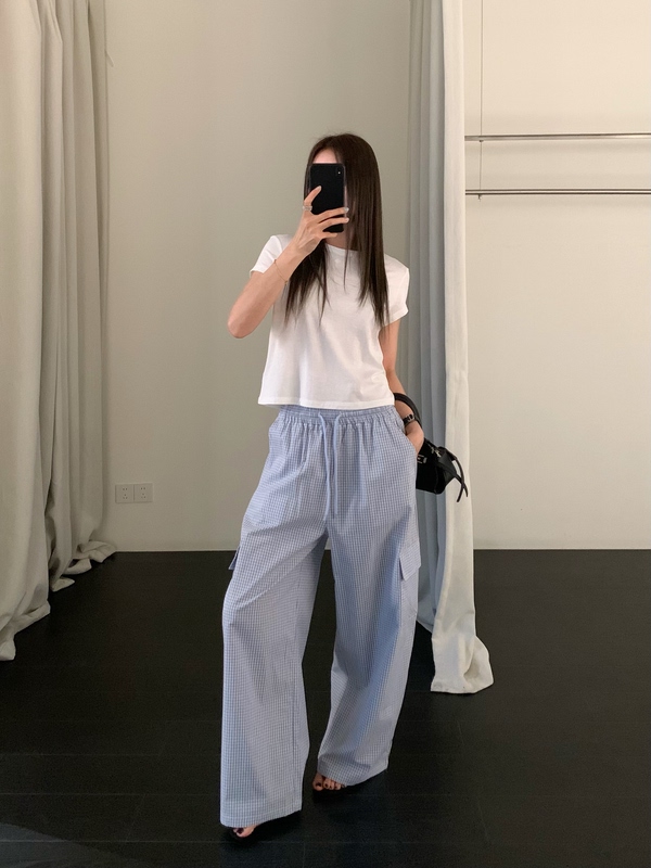 6.9 Super Comfortable Everyday Casual Plaid Cargo Pants 6716