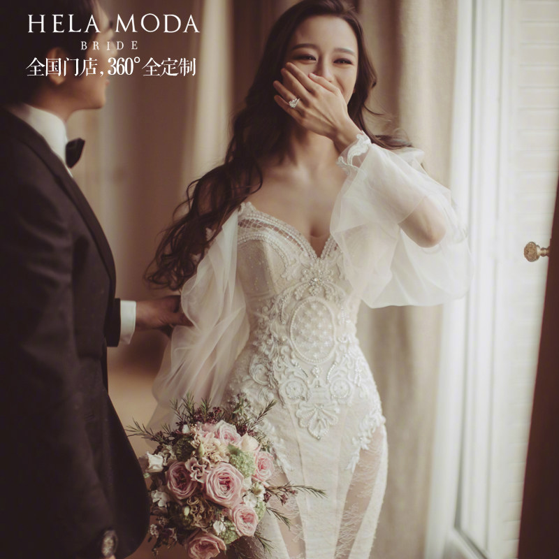 Hra custom reworked Lang Lang Gina Alice in the same section Shoulder Cashew Tail main wedding dress Retro luxurious