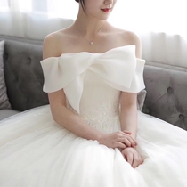 Edelweiss#2021 new bride one-shoulder net red shaking tone light wedding dress simple French bow forest series