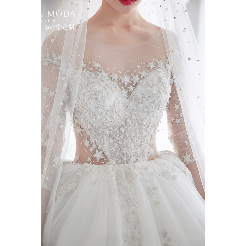 Hera Customized Stars 2022 New Long sleeves Palace Luxury Long Sleeves Big Trailing Bride Starry Main Wedding Dress