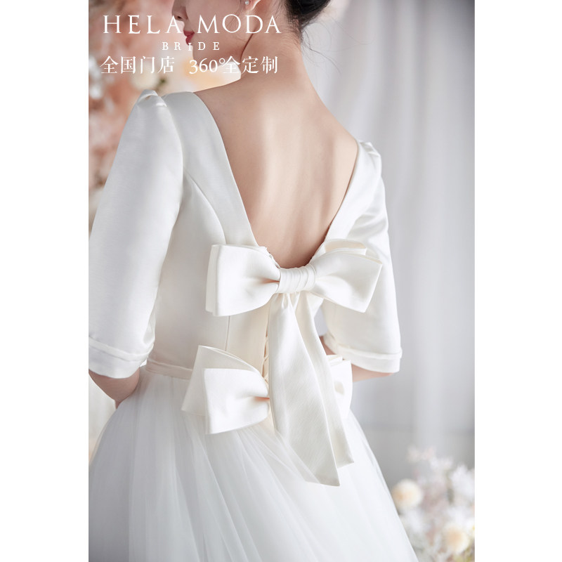 Hera custom 2022 new satin butterfly knot French bridal door to light wedding veil minimalist lawn wedding wedding dress-Taobao