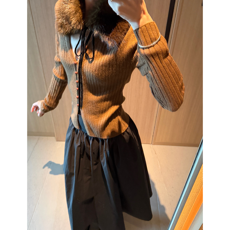 In Stock｜Echoroselemon | Consi Ni 30% Cashmere Ribbed Slim-Fit Cheongsam Knit Sweater