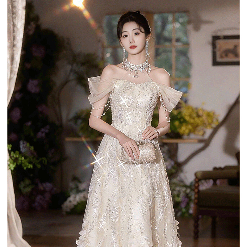 Champagne-Colored Halter Neck Evening Dress for Women 2026 New Style Banquet Coming-Of-Age Ceremony Student Birthday Princess Dress Art Exam High-End Feel Champagne-Colored Halter Neck Evening Dress for Women 2026 New Style Banquet Coming-Of-Age Ceremony Student Birthday Princess Dress Art Exam High-End Feel