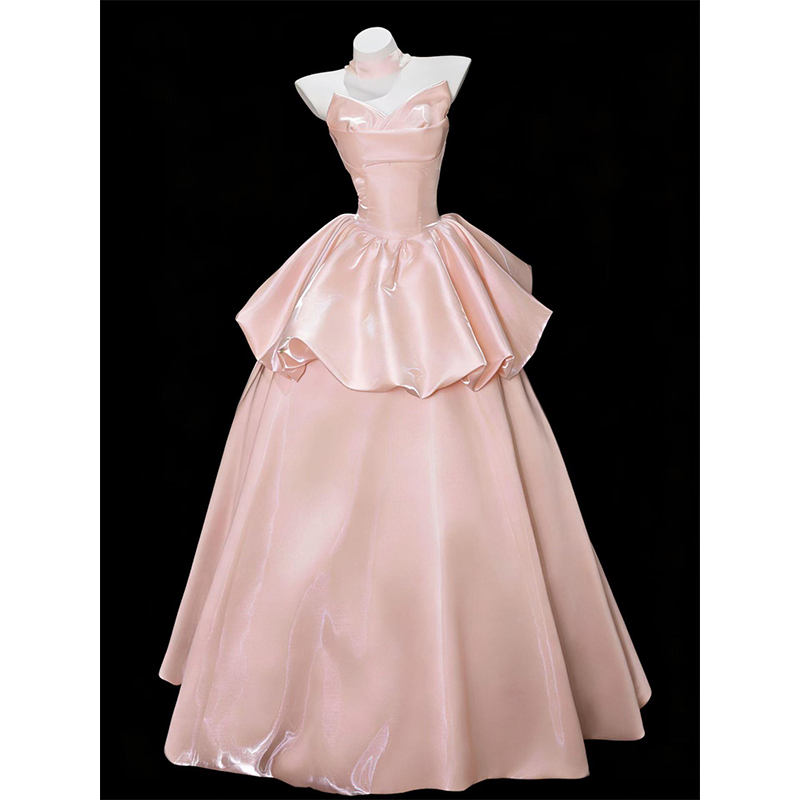 Pink Satin Strapless Evening Dress for High-End Banquets, Student Graduation, Adult Ceremony, Art Exam, Engagement, Toast Dress, Bride