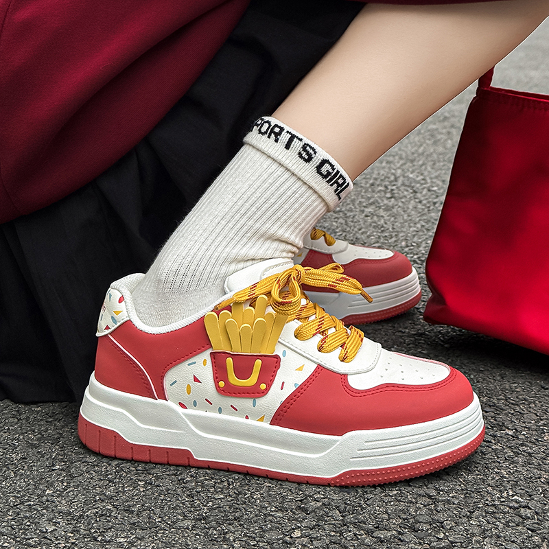 Luagain French Fries Shoes, Red and Yellow Color-Blocking Sneakers, Student Loafers, Red Sneakers
