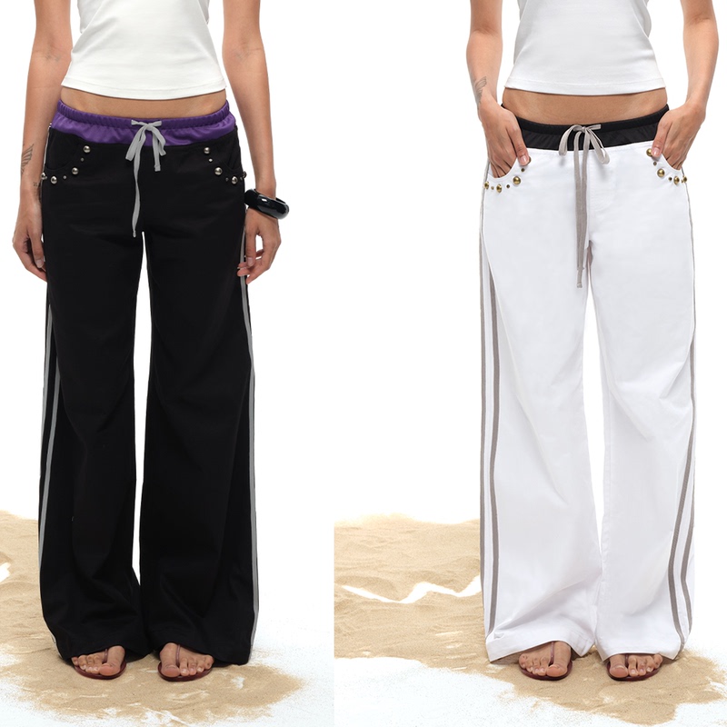 Eileen Want “Urban Hawaii” Color-Block Straight-Leg Cargo Pants Black/White