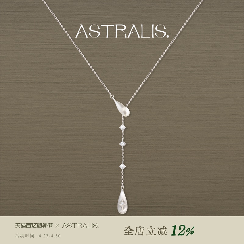Astralis·Hidden Star｜Brushed Water Drop Starburst Y-Shaped Necklace for Women, Simple and High-End Long Commuting Necklace