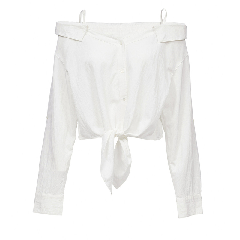 [Same Style as V-Brand Mall] 2026 Autumn New Style Lace-Up Two-Way Sleeve Off-Shoulder Long-Sleeve Top Shirt for Women