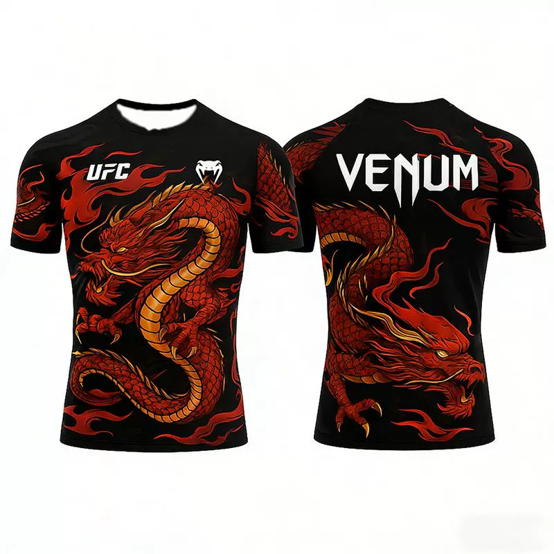 Футболка мужская UFC для боя и соревнований с красным драконом, с короткими рукавами, 3DT, спортивная верхняя одежда