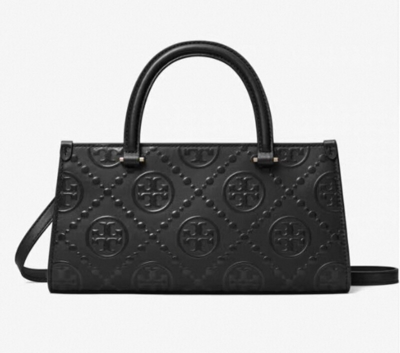 Tory Burch t Monogram Black Embossed Leather Handbag and Crossbody Briefcase
