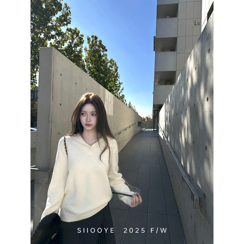 Siiooye Finland Australian White ~30% Wool Green Fruit Collar Pullover Sweater for Women, Loose Thick Knitted Sweater with Turn-Down Collar Siiooye Finland Australian White ~30% Wool Green Fruit Collar Pullover Sweater for Women, Loose Thick Knitted Sweater with Turn-Down Collar