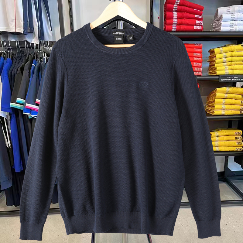 Boss Men's Round Neck Knitwear Business Casual Long-Sleeved Sweater Comfortable and Minimalist Navy Blue Boss Men's Round Neck Knitwear Business Casual Long-Sleeved Sweater Comfortable and Minimalist Navy Blue