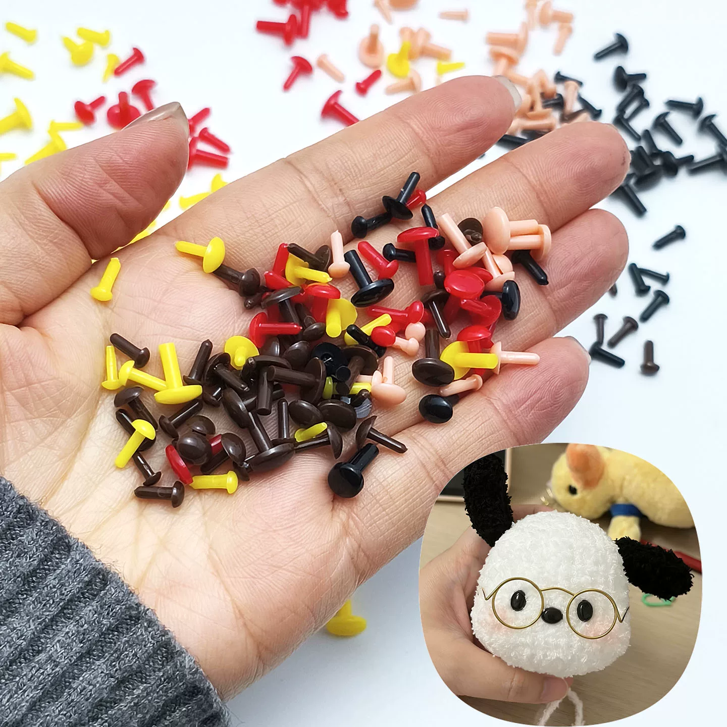 Black wool felt, doll with accessories