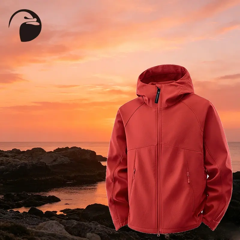 Asian Goose Autumn and Winter Windproof Couple's Hooded Hibiscus Pattern Softshell Jacket with Heat Retention and Thermal Insulation Sports Coat