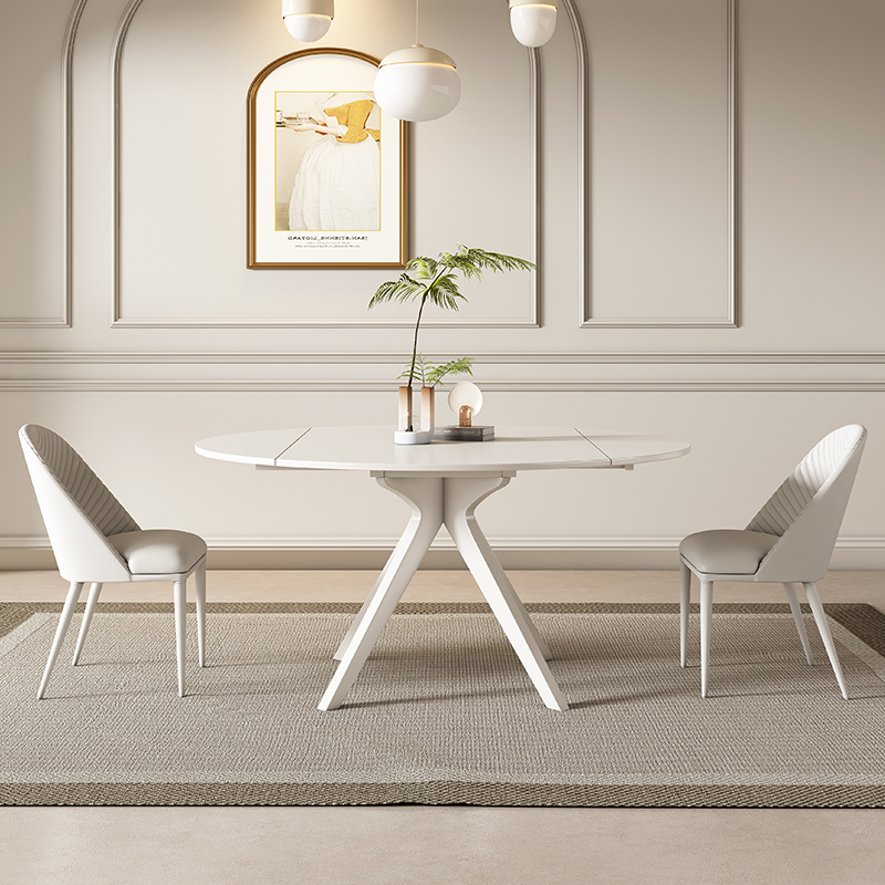 Cream style slate folding dining table, variable round table, simple household small R-type dual-purpose telescopic dining table
