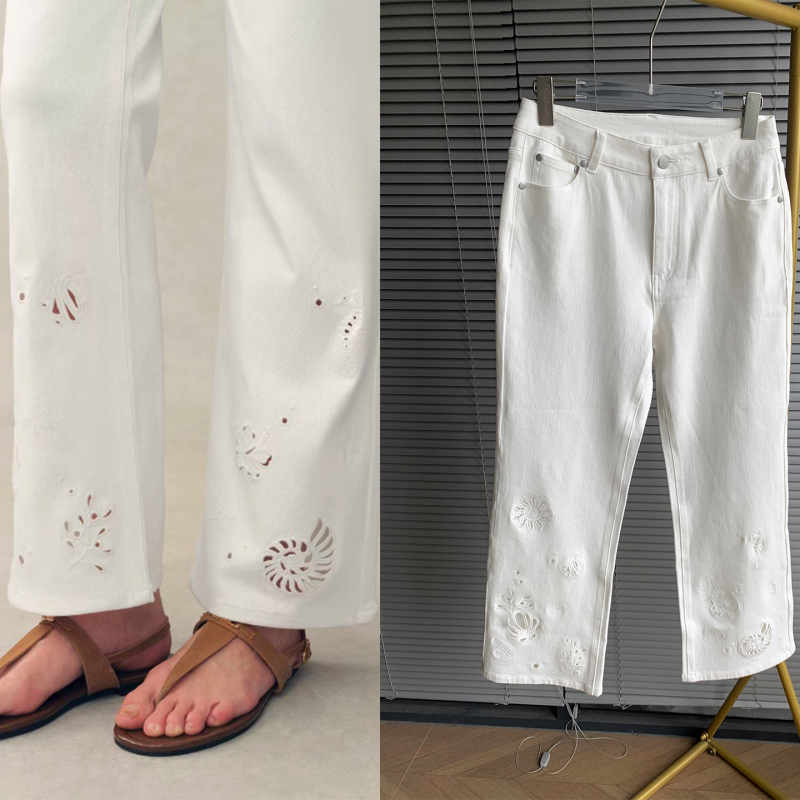 Beauty担当 Nautilus Cut-Out Embroidery Stretch Slim Fit Cropped Bootcut Jeans Beauty担当 Nautilus Cut-Out Embroidery Stretch Slim Fit Cropped Bootcut Jeans