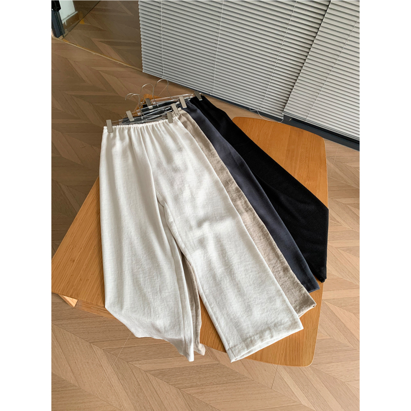 Magic Pants Classic Gala One-Piece Three-Dimensional Cut Elastic Waist Straight Wide-Leg Silk Linen Casual Pants for Women Magic Pants Classic Gala One-Piece Three-Dimensional Cut Elastic Waist Straight Wide-Leg Silk Linen Casual Pants for Women
