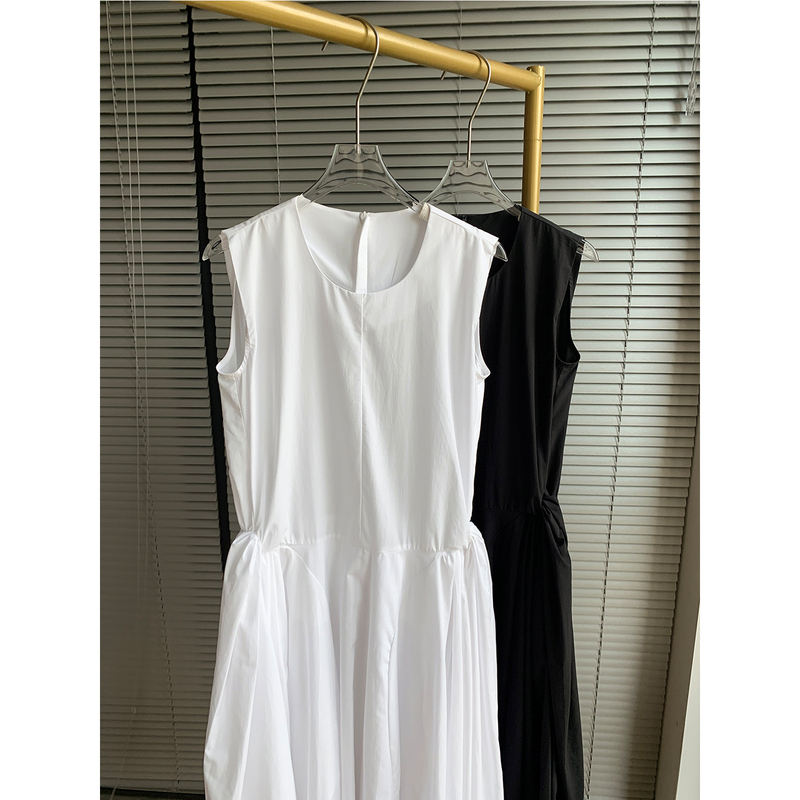 An Ye's Three-Quarter Length Dress/Summer New Product Sleeveless Simple Waist-Cinching Side Twist Sleeveless Dress