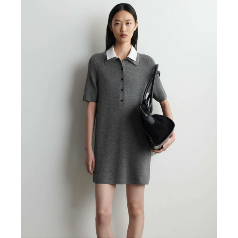 An Ye's Three-Quarter Length/Gray A-Line Knit Dress, Casual and Suitable for Commuting, New Spring 2026 Collection