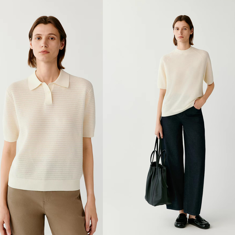 120-Count Mercerized Brushed Cotton Hollow Texture Lapel + Round Neck Knitwear 120-Count Mercerized Brushed Cotton Hollow Texture Lapel + Round Neck Knitwear