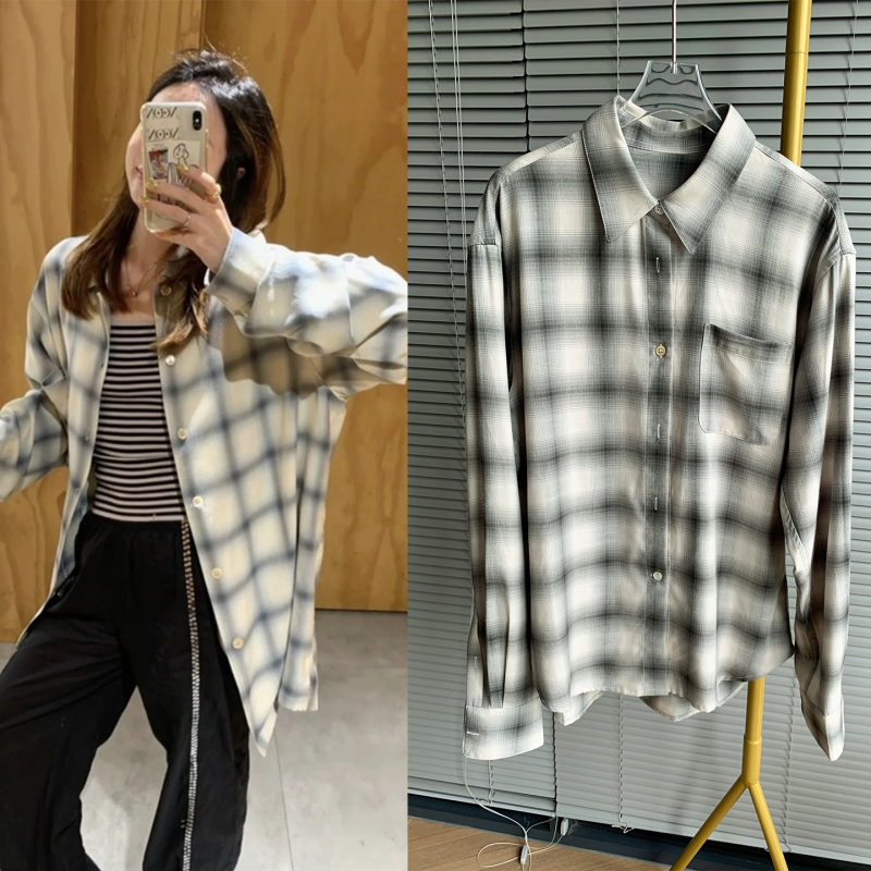 Unisex Gradient Plaid Shirt, Loose Fit for Commuting