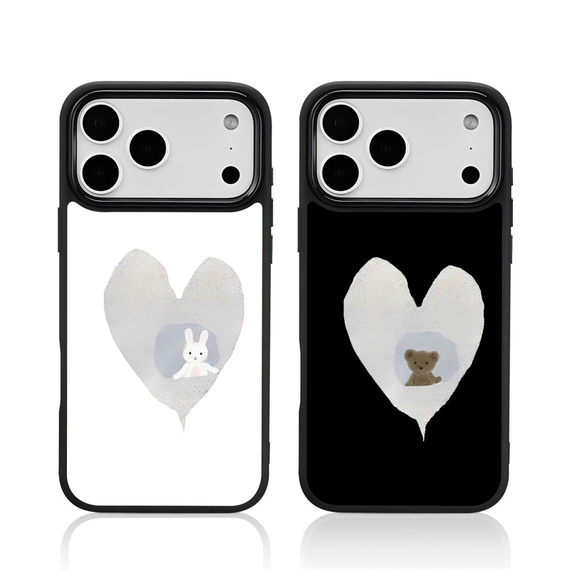 Casing Shop Ins-Style Heart-Shaped Bunny and Bear Couple Design Suitable for iPhone 16 Pro Max Phone Case 15 Pro Protective Cover 13 High-End Feel 16 Pro Niche 15 Pm