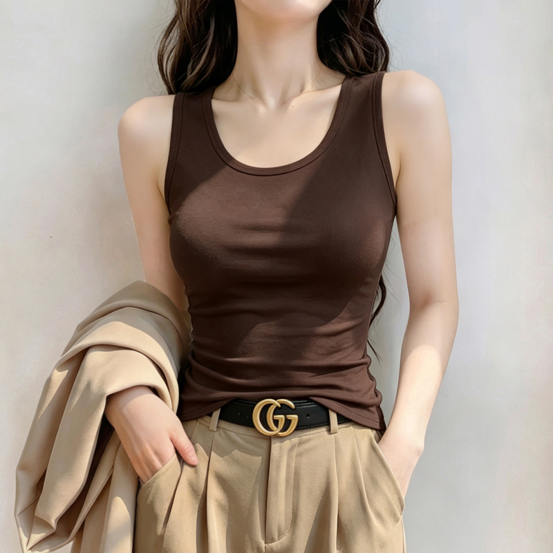 Brown Camisole for Women, Suitable for Spring, Summer, and Autumn, Can Be Worn as Outerwear or as an Inner Layer, Plus Size, Beautiful Back, Racerback, Sleeveless Top, Base Layer