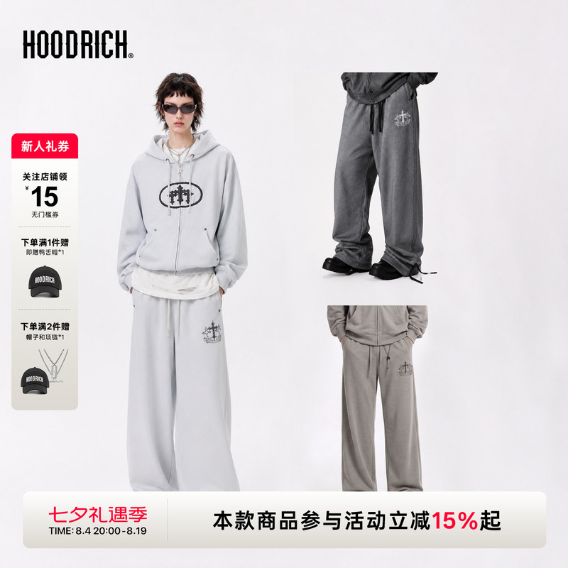 Hoodrich American Retro Cross Print Sweatpants Trendy Autumn Loose Street Casual Sports Pants for Men and Women