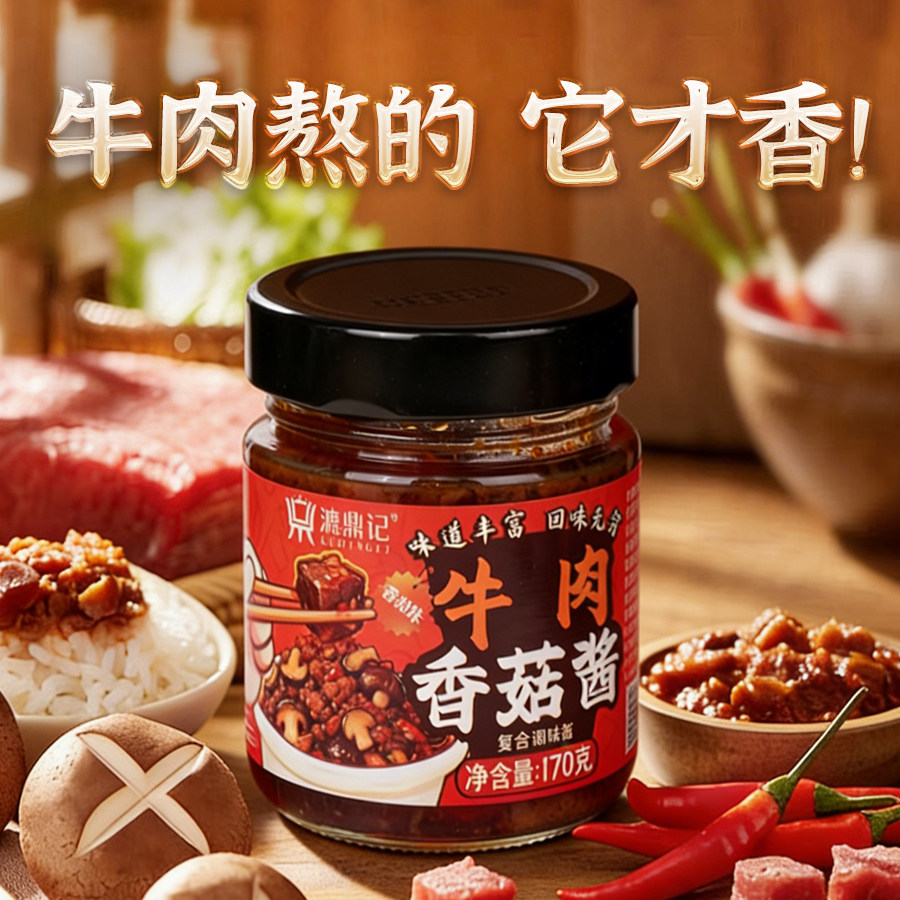 牛肉香菇酱漉鼎记拌饭酱拌面酱开胃神器下饭菜香菇酱辣椒酱料瓶