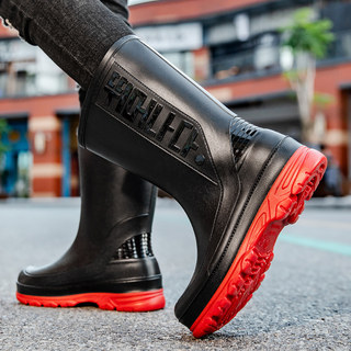 千牧芙德系中筒雨鞋男防滑防水加绒雨靴秋冬洗车工作胶鞋钓鱼水鞋
