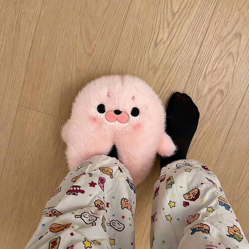 So Cute! Little Seal Slippers, Home Slippers with Plush Cotton Lining, Thickened Warm Slippers, Indoor Non-Slip Shoes