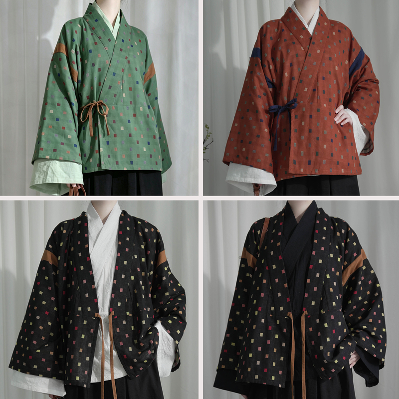 Jin Dynasty-Style Cross-Collar Ru [Square] with Contrasting Color Stitching, Unisex Ru for Men and Women, Outerwear, Hanfu, Autumn and Winter