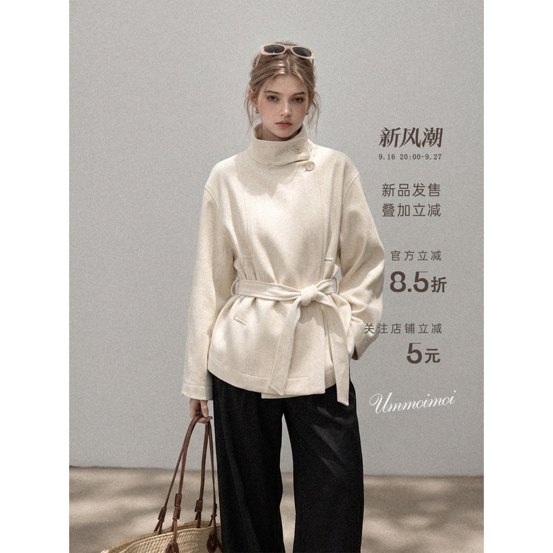 Ummoimoi French-Style Stand-Up Collar Tie Waist Long-Sleeve Trench Coat for Women, New Autumn British Style Loose Top Ummoimoi French-Style Stand-Up Collar Tie Waist Long-Sleeve Trench Coat for Women, New Autumn British Style Loose Top