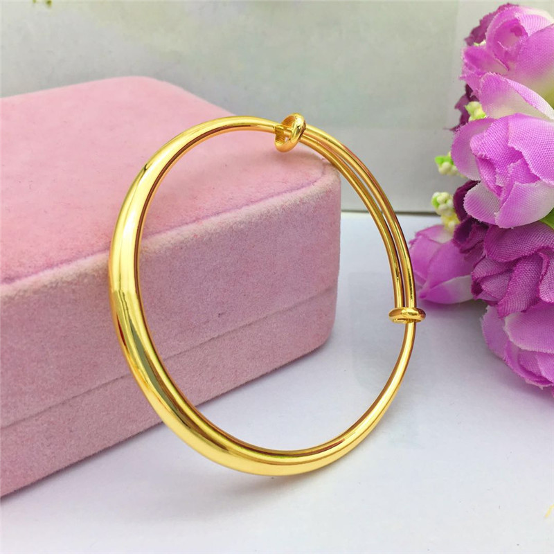 New 18K Gold-Colored Bracelet, Smooth and Solid, Fashionable 40g Gold-Plated Bracelet with Adjustable Size