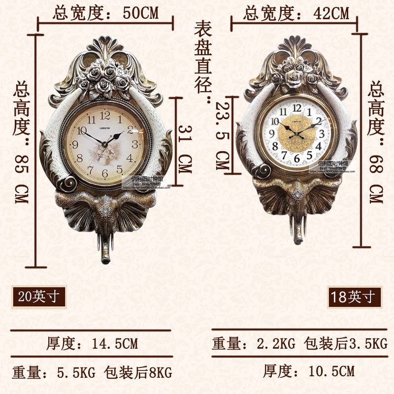 精品大号豪华大象挂钟客厅挂表欧式覆古奢华壁钟艺术时Z钟创意静