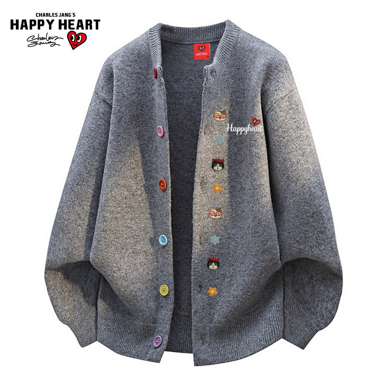 Charles Heart Kitty Print Cardigan Sweater for Men and Women, New Autumn Trendy Lazy Style Loose Knitwear Jacket Charles Heart Kitty Print Cardigan Sweater for Men and Women, New Autumn Trendy Lazy Style Loose Knitwear Jacket