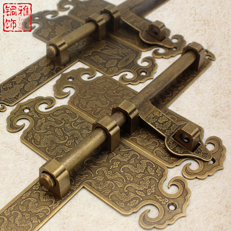 老式仿古大木门纯铜加厚横插销式门锁门栓带锁复古加长门卡扣搭扣