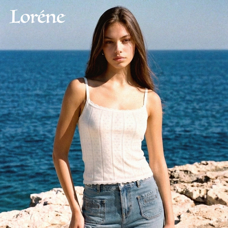 Lorene Camisole for Women 2026 Summer New Pastoral Style Pure Cotton Sleeveless Wavy Lace Square Neck Sleeveless Vest