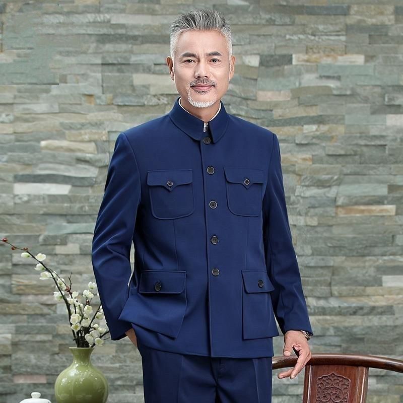 Zhongshan suit men's suit middle-aged and elderly father's suit vintage Zhongshan suit elderly coat spring and autumn men's suit elderly grandfather's suit