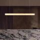 Spanish Natural Marble Restaurant Chandelier, All-Copper Italian Light Luxury Dining Table Island Tea Room Linear Study Lamp