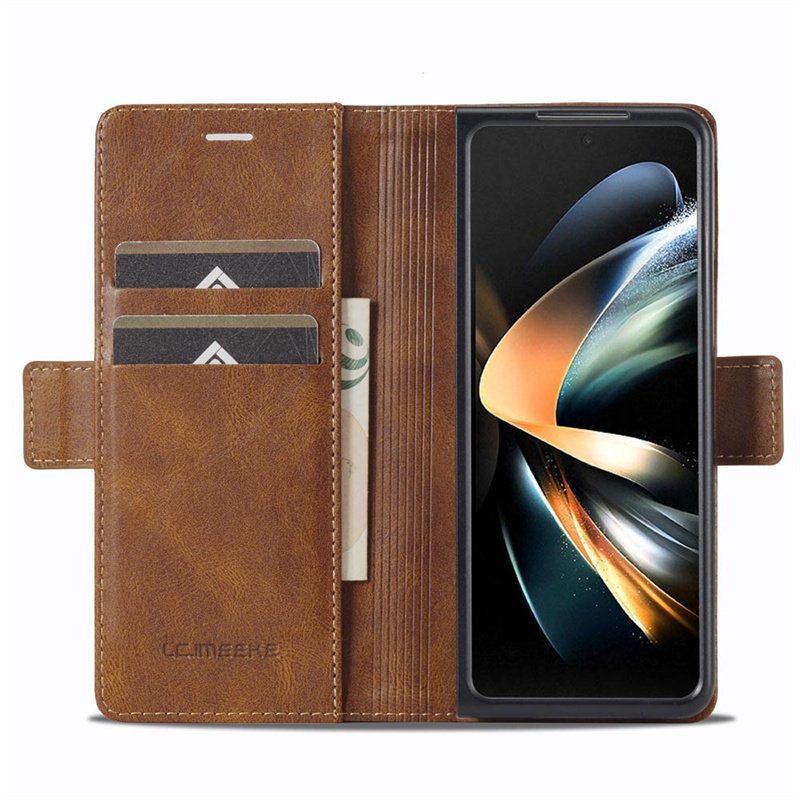 Flip Cover Retro First-Layer Cowhide Leather Case Suitable for Samsung Z Fold8 Phone, Galaxy Z Fold7 Business Simple Style Z Fold8 Ultra Card Holder Wallet, W26 Full Protection Anti-Drop Z Fold6 Protective Case