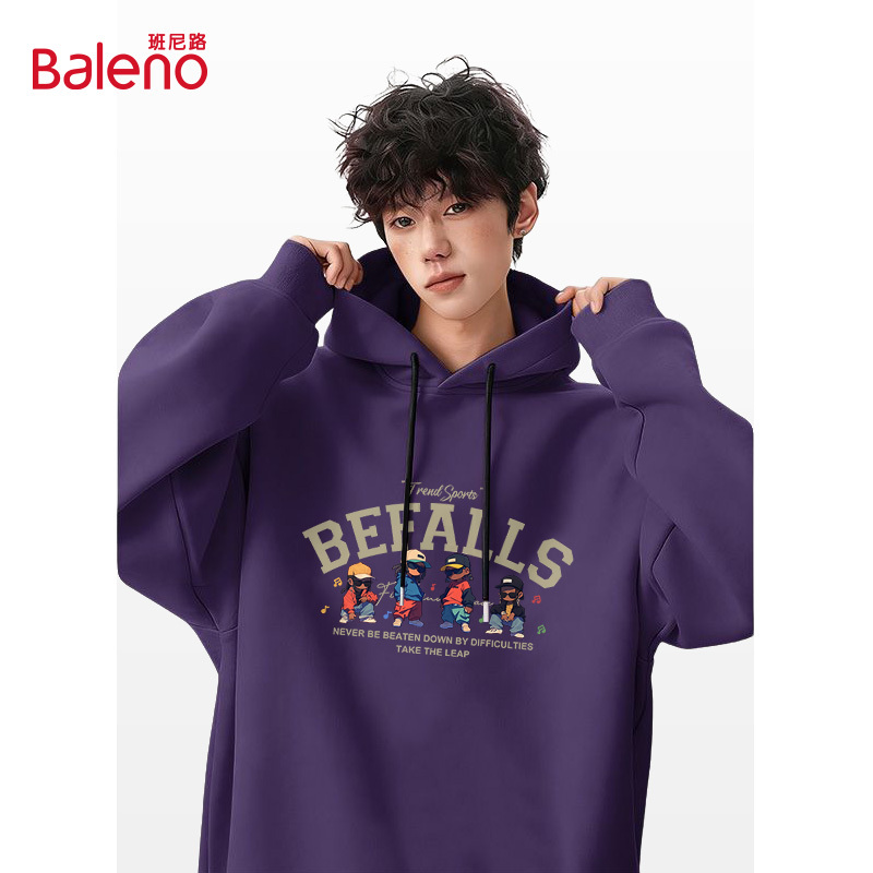 Baleno Men's Hooded Sweatshirt Autumn/Winter 2026 New Style Youth American Simple Purple Fleece Hoodie Jacket