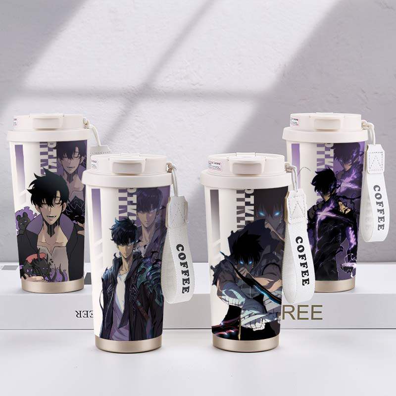 Solo Leveling merchandise insulated tumbler, Sung Jinwoo, large-capacity stainless steel coffee water cup for students and children