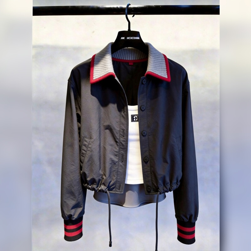 Designed with Contrasting Color Collar, Short Jacket for Women, Gentle Style, Fashionable and High-End Drawstring Jacket, New Model for Autumn 2026 Designed with Contrasting Color Collar, Short Jacket for Women, Gentle Style, Fashionable and High-End Drawstring Jacket, New Model for Autumn 2026